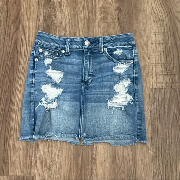 American Eagle Outfitters Dresses & Skirts - American Eagle Skirt Womens 4 Blue Mini Next Level Stretch X Distressed Preppy